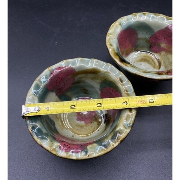 DK Clay 1996 Trinket Dish Salsa Dipping Sauce Bowl Pottery Drip Glaze Lot 2 B - Picture 9 of 11